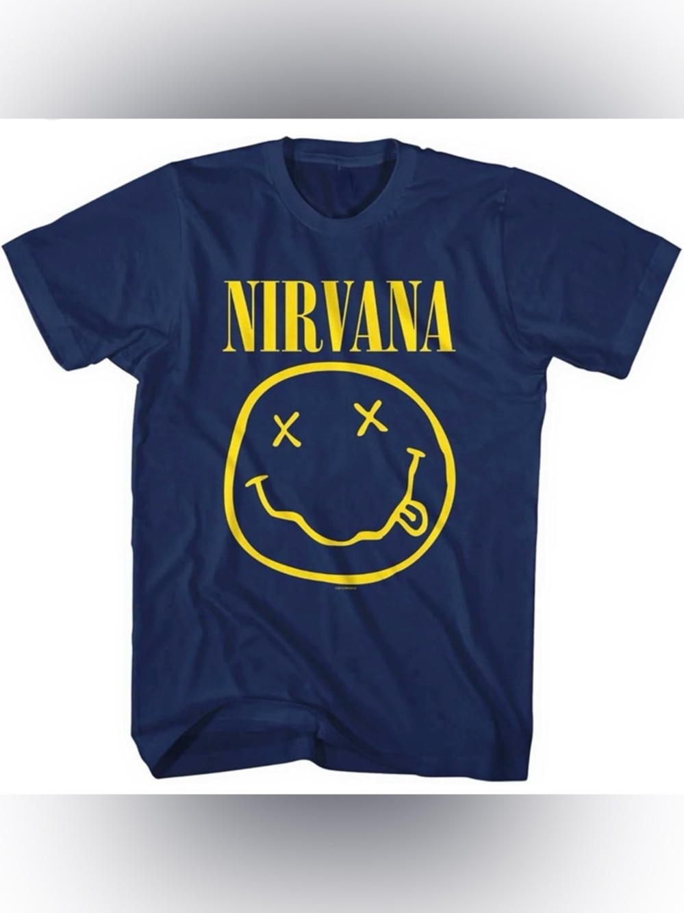 NIRVANA Blue & Yellow Faded Smiley Logo Band T Shirt  Sz S/M Retro 90’s Music